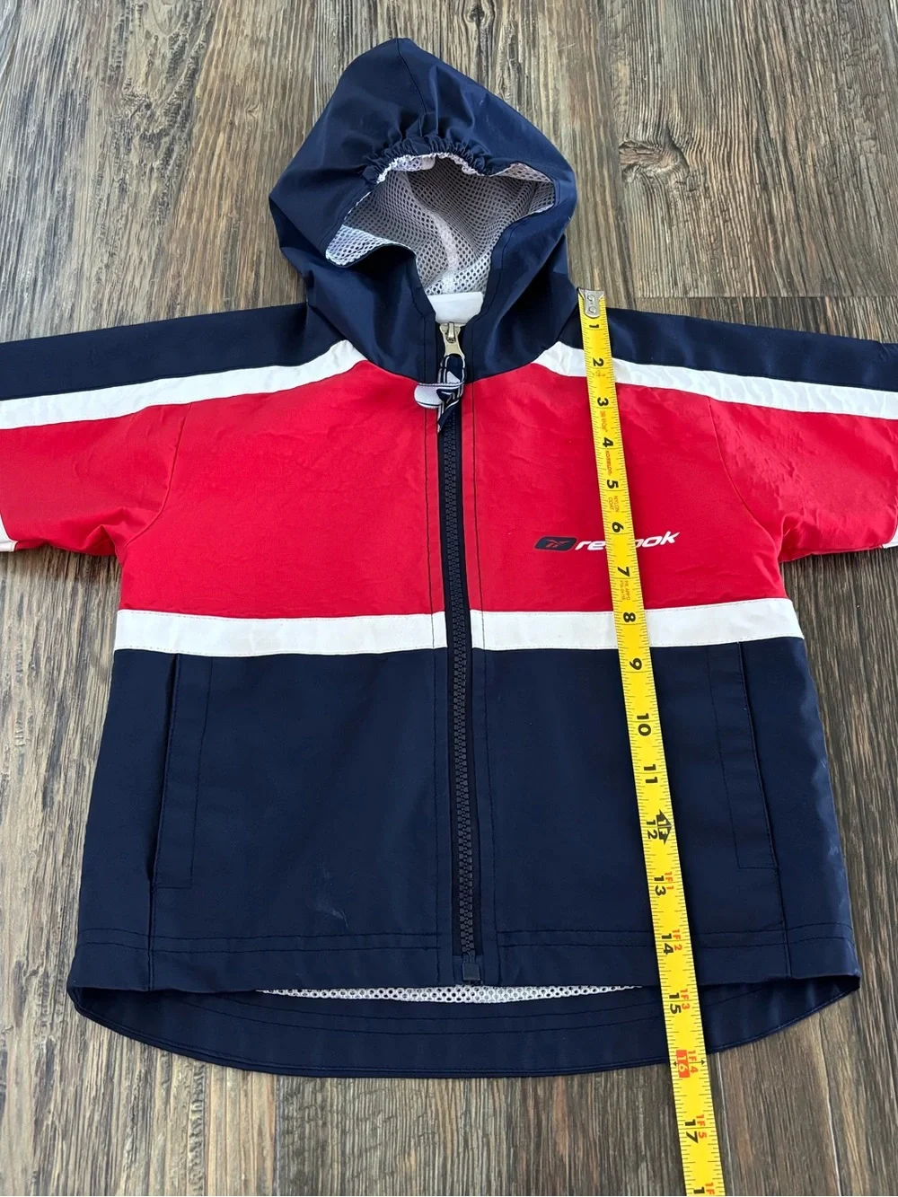Reebok Kids Waterproof Hooded Jacket Size 2T Red White Blue Polyvinyl Pockets